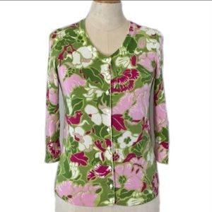 Talbots | Sweaters | Talbots 34 Length Sleeve Cardigan With Magenta Pink  Green Flowers Size P | Poshmark